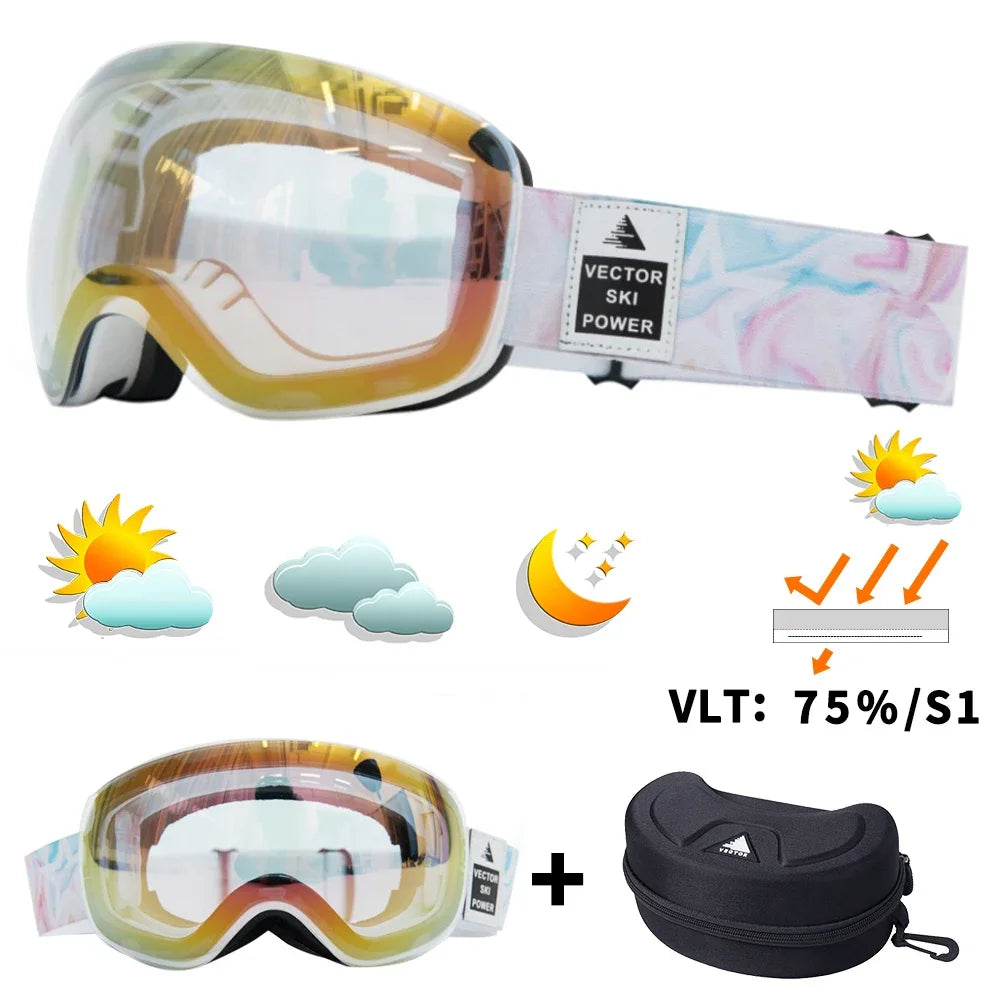 Ski Goggles with UV Protection & Interchangeable Lenses