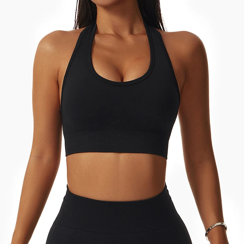 Sports Bra with Halter Neck & Breathable Design for Active Comfort